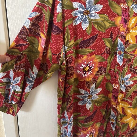 Bohemian Flower Women Top Size 2X Red Maximalist Tropical Travel Going Out Party - Picture 4 of 10